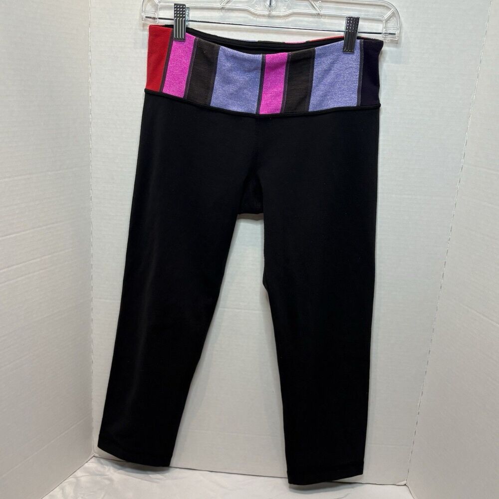 Lululemon Wunder Under Crop Full On Luon Black Capri Reversible Size 6